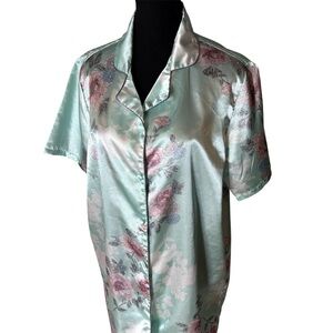 VANITY FAIR Vintage Satin Floral Button Down Sleep Dress Robe Night Gown Large